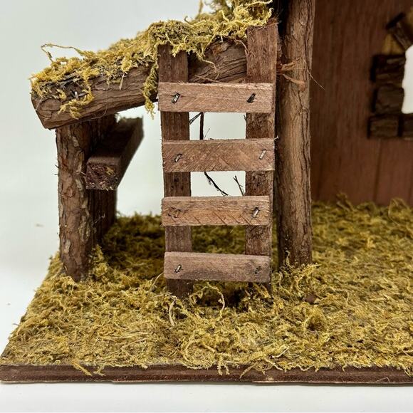 Vintage DiGiovanni Christmas Creche Holiday Nativity Stable Wood Moss Accent - Picture 2 of 15